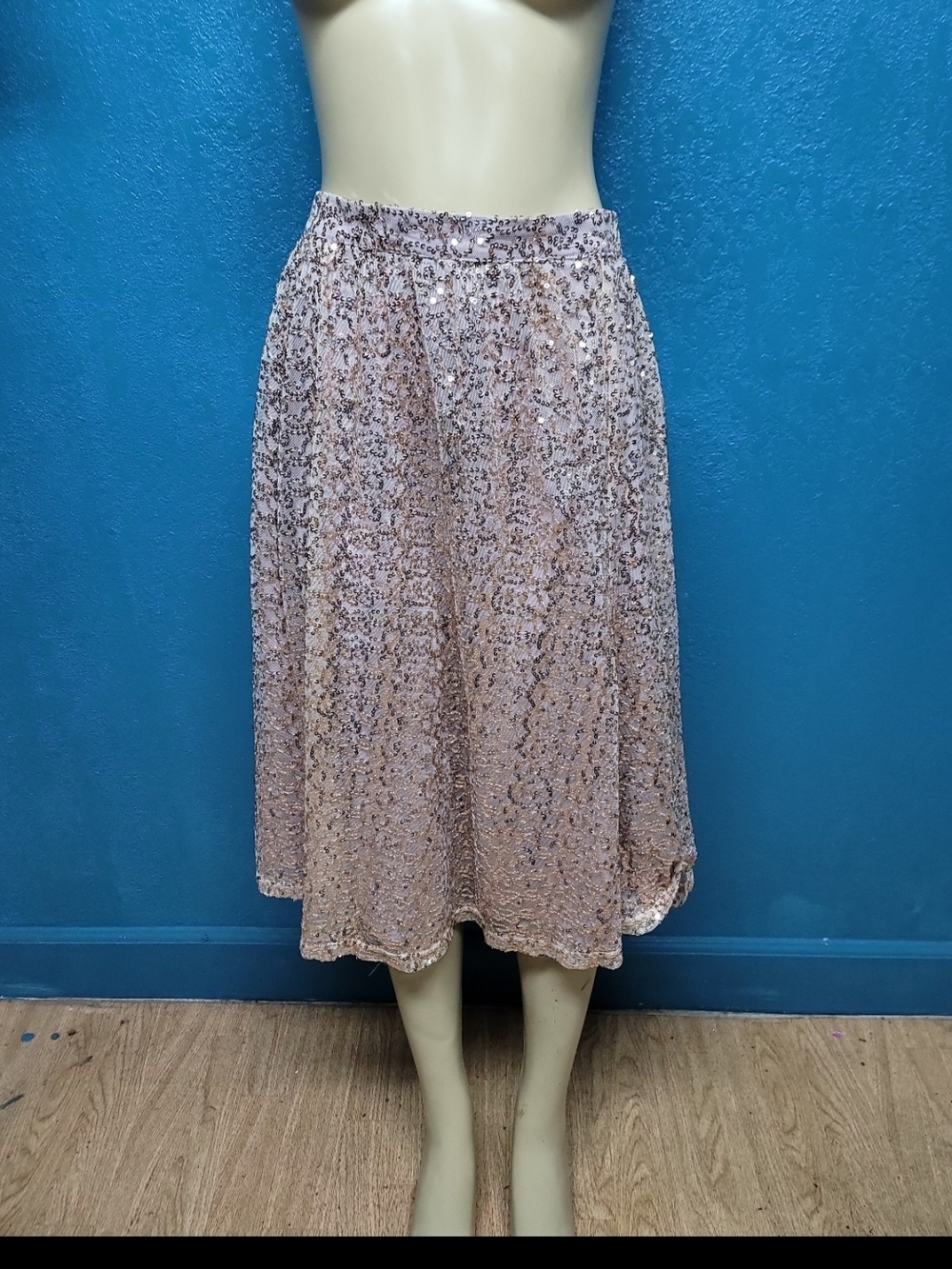 Little Mistress Blush Sequin Midi Skirt